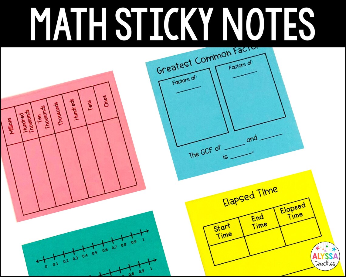Math Sticky Note Templates, Math Sticky Notes - Etsy