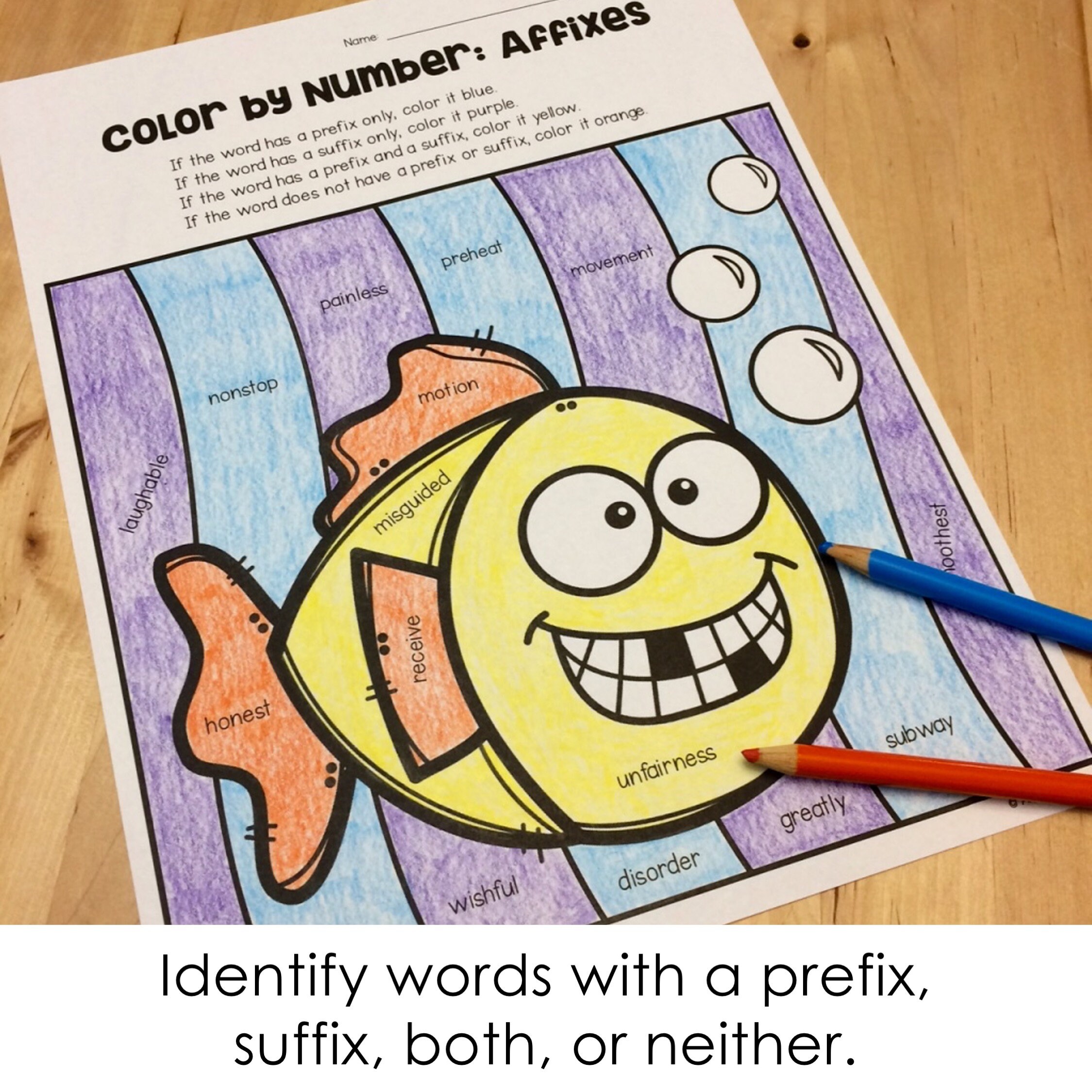 Prefix and Suffix Color by Number Worksheets - Etsy