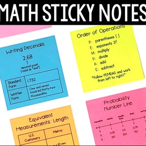 Math Sticky Note Templates, Math Reference Charts, Math Mini Anchor Charts