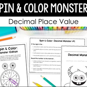 Halloween Decimals Review Activity, Halloween Math Color by Code Worksheets, Decimal Place Value Activities
