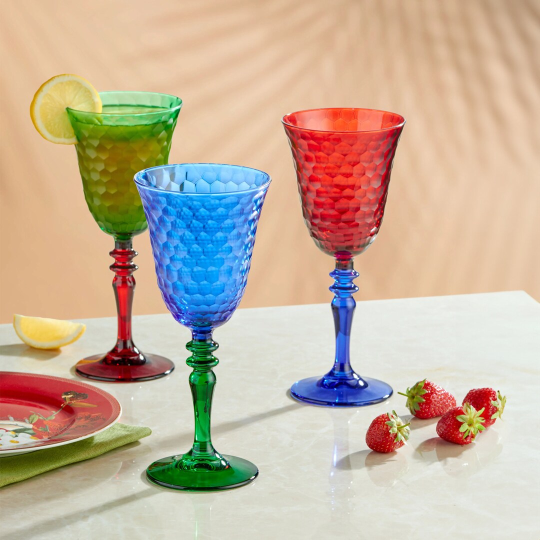 Colored Crystal Cut Wine Glasses, Vintage Colored Crystal Wine Glass