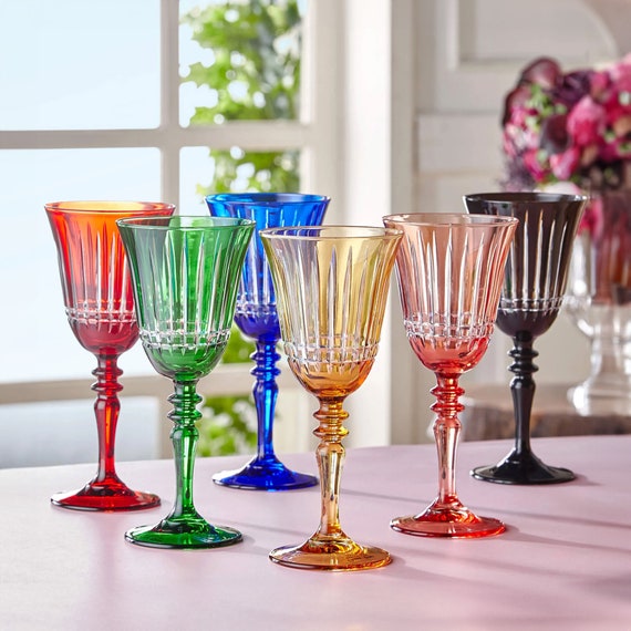 Engraved Wine Cut Glass, Colorful Crystal Wine Glass, Colored Glassware,  Traditional Wine Glass Set, Modern Rippled Wine Glasses 