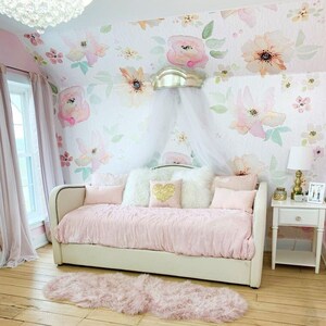 Ella Kids Floral Wallpaper Wall Mural, Removable Wallpaper, Floral Wallpaper, Nursery Wallpaper, Nursery Decor, Kids Decor, Floral Decal