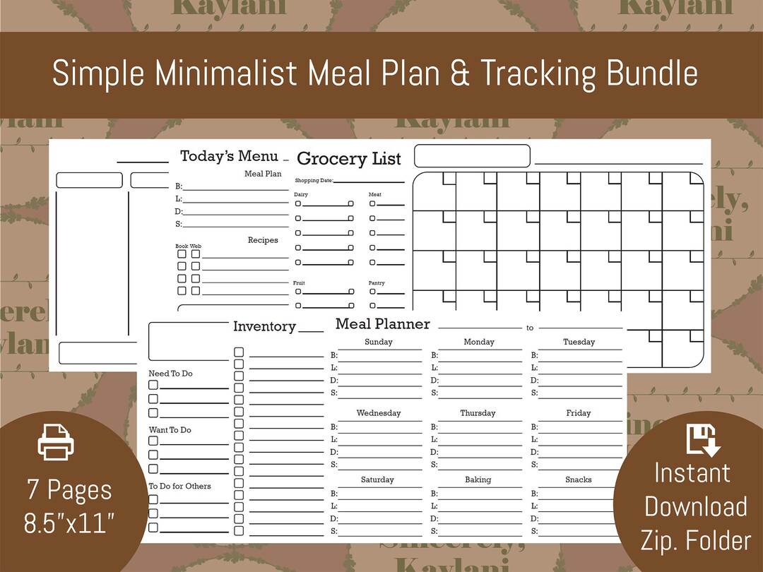 Simple Meal Planning &amp; Tracking Printable 8.5x11 Landscape - Etsy
