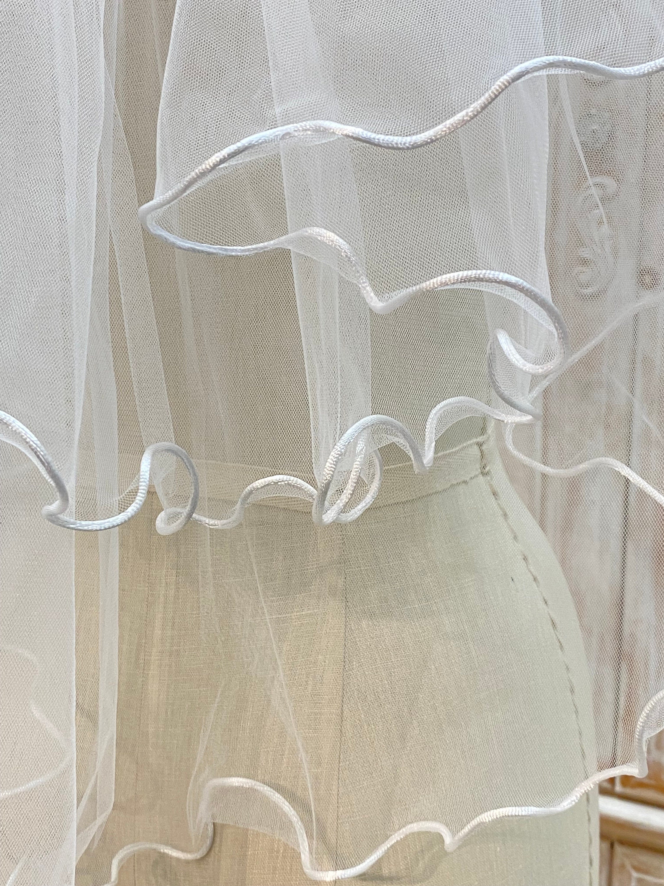 Elegant Lace Edge Wedding Veil – Soft Tulle Bridal Veil with Leaf Embroidered Trim main image 1