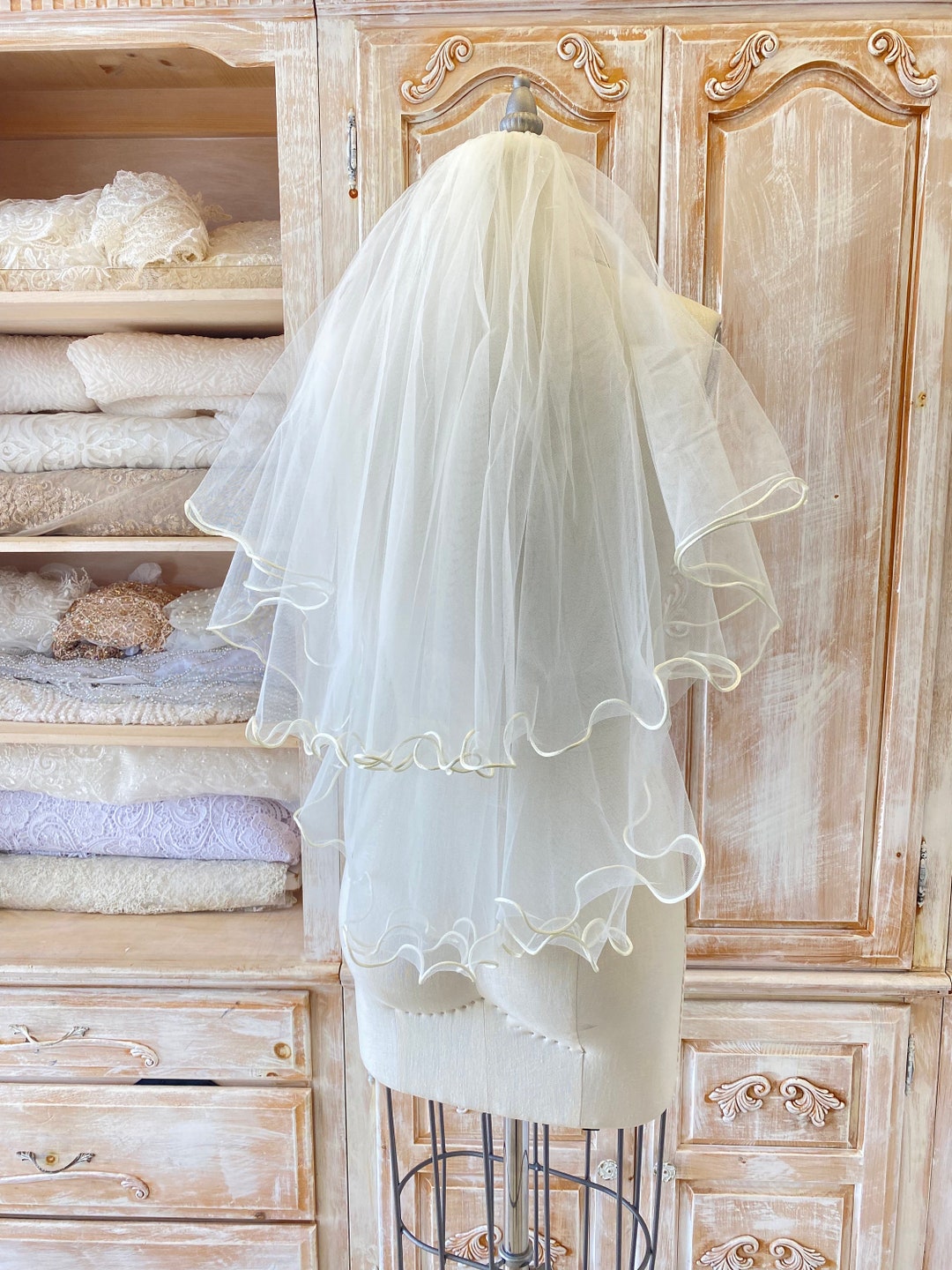 Lettuce Edge Minimalist Veil Soft Tulle Bridal Ivory Veil Lace With