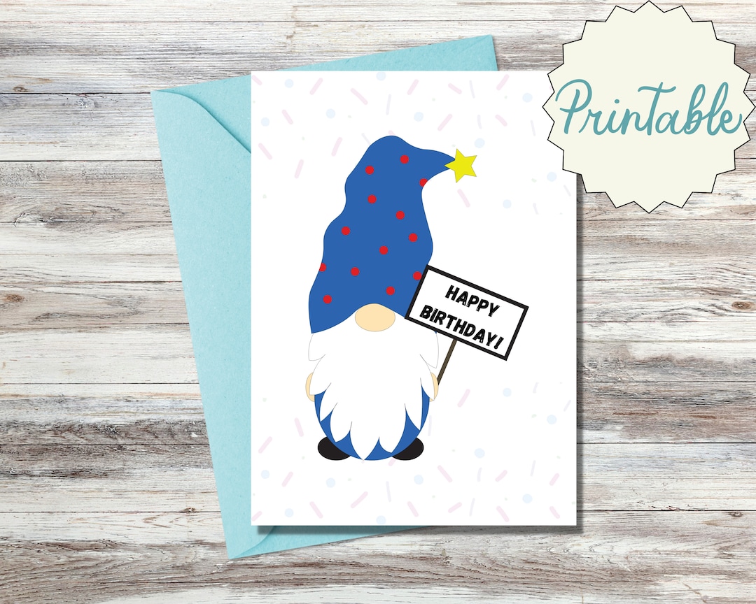 Gnome Birthday Card Printable Birthday Card Instant - Etsy