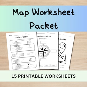 Teile eines Karten-Arbeitsblatt-Pakets | Druckbare Karte Arbeitsblätter | Homeschool | Lehrplan für die erste Klasse | Druckbares Arbeitsblatt | Geographie Arbeitsblatt