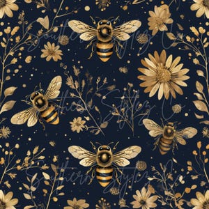 Seamless Pattern | Seamless Bee Pattern | Digital Paper | Digital Download | Bee With Flowers Seamless Pattern