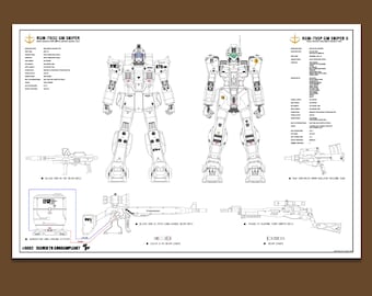 Gundam Poster_Gundam_RGM-79(G) and RGM-79SP Gm Sniper II_Custom Poster Art Technical Drawing 11" x 17" | 24" x 36" | Custom Gundam Fan Art
