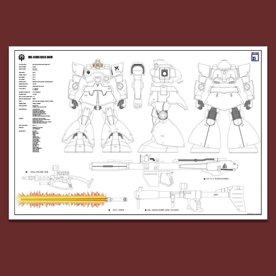 邦楽 SKETCH Gundam Poster_gundam_ms-09rs RICK DOM Poster Art Technical Drawing
