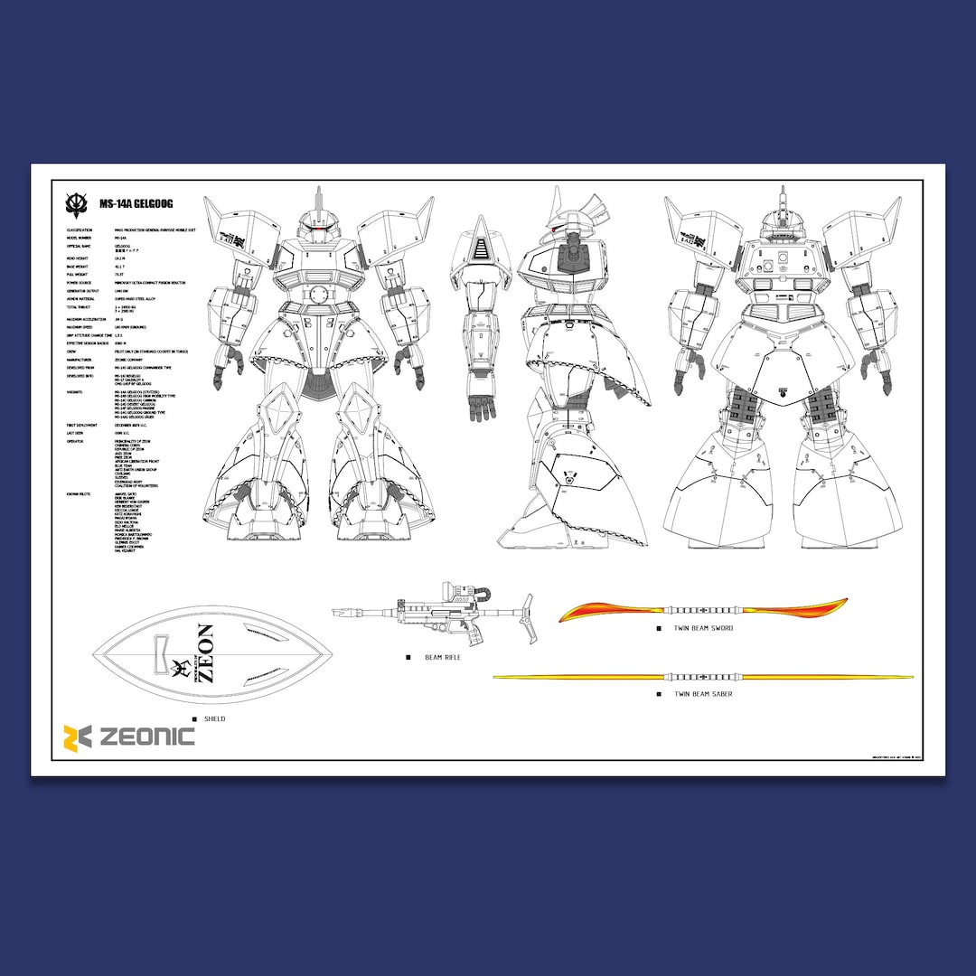 Gundam MS-14A GELGOOG Technical Drawing Poster - Etsy