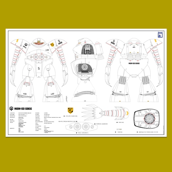 gogakuページ。 Gundam MSM-03 GOGG Poster | Technical Blueprint Art - Etsy