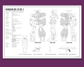 Gundam RX-79 NT-1 Blueprint Poster | Custom Mecha Line Art