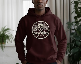 Snow Valley Digital Design, Ski Club Image, Winter Holiday Artwork, Mountain Scene, Skiing Clipart, Digital Download, Commercial Use