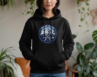 Snow Valley Ski Club Digital, Mountain Adventure Art, Winter Sports Print, Skiing Logo Image, Printable Wall Art, Instant Download