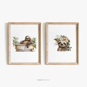 Sloth Set of 2 Prints, Sloth Printable, Funny Bathroom Art, Toilet Humor, Kids Bathroom Art, Whimsy Animal, Toilet Poster, Funny Art #126