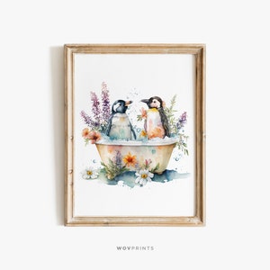 Adorable Penguins in Tub Printable Wall Art, Penguins in Bathtub Botanical Animal Print, Penguin Art, Bathroom Art Print #109