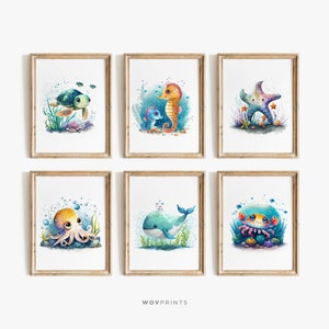 Impresiones de viveros bajo el mar, carteles de animales náuticos del océano, decoración de sala de juegos, arte de pared de animales marinos, conjunto de impresiones de viveros, descarga digital #18