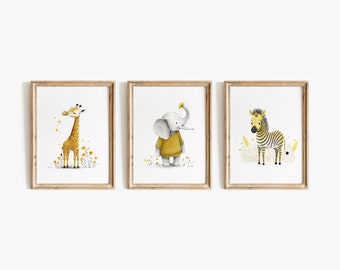 Animals Nursery Prints, Nursery Animals Art, Baby Decor, Safari Nursery Wall Art, Woodland Nursery Decor, Set of 3 Prints / #40