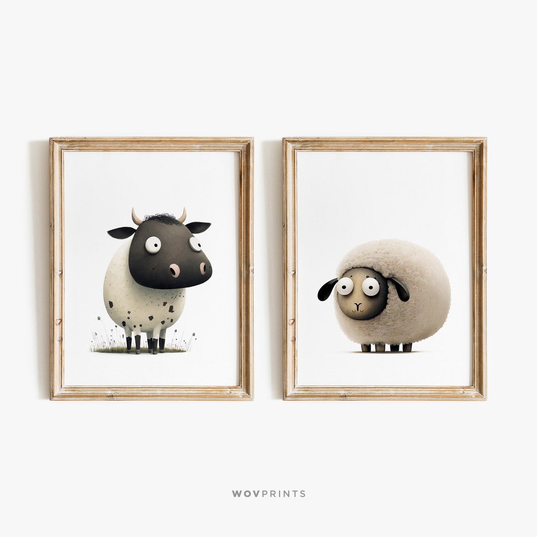 Farm Animals Nursery Wall Art Set of 2 / Farm Nursery Prints / Farm