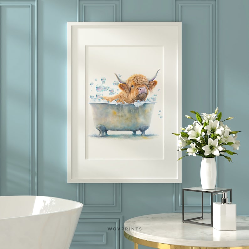 Highland Cow in Bathtub Scottish Highland Cow Print Funny - Etsy