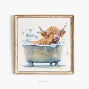 Highland Cow in Bathtub, Scottish Highland Cow Print, Funny Bathroom ...