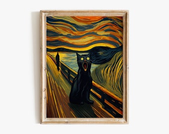 Edvard Munch The Scream Cat Print, Funny Cat Print, Edvard Munch Cat Poster, Black Cat Art, Funny Gift, Home Decor Poster | #132