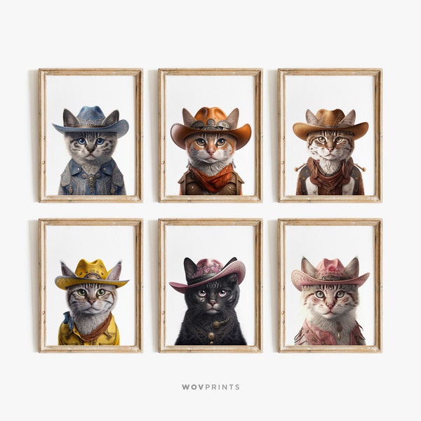 Cowboy Cats Art Print | Western Cat Art | Colorful Wall Art | Funky Western Eclectic Room Decor | Maximalist Decor | Set of 6 Prints #1