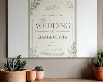 Elegant Wedding Welcome Sign, Personalized Floral, Custom Entrance Poster, Printable Decor, Reception