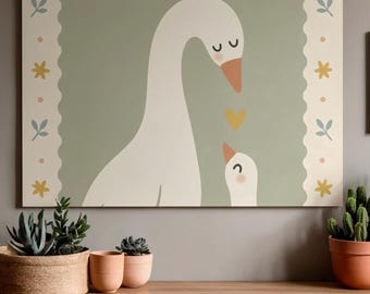 Mama Goose Baby Goose Nursery Wall Art, Mother Animal Farmhouse Poster