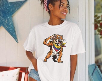 Roaring Tiger T Shirt, Colombian Flag Bandana, Wildlife Graphic Tee