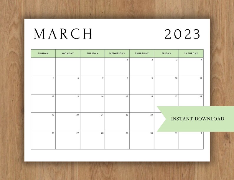 Printable March 2023 Calendar Minimal Design Calendar 23 - Etsy