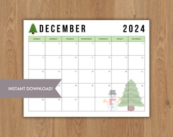 2024 DECEMBER Calendar | Printable Landscape Monthly Calendars, 8.5 x 11 Letter Size