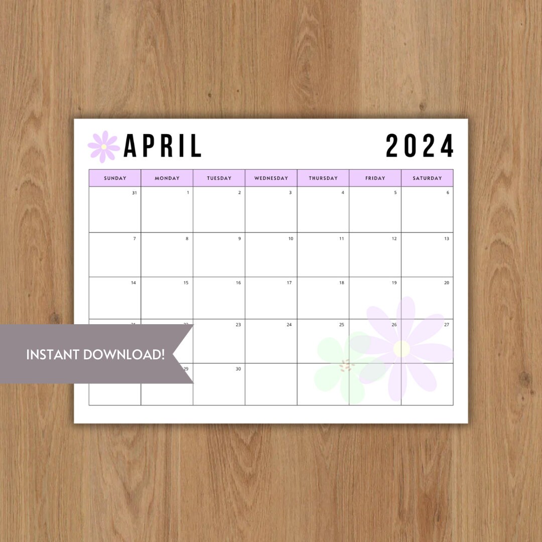 2024 APRIL Calendar Printable Landscape Monthly Calendars, 8.5 X 11