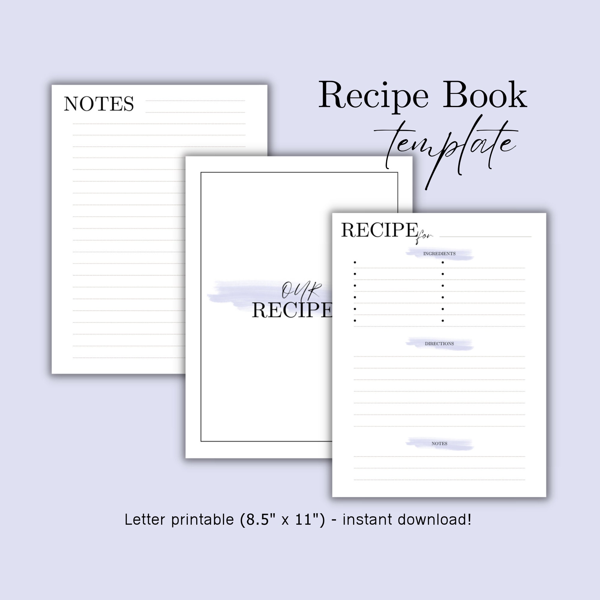 Recipe Book Template Printable Printable Recipe Binder Etsy