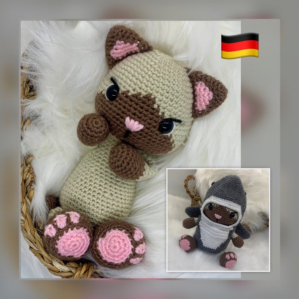 PDF instructions German cat crochet costume cat shark amigurumi