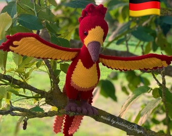 Crochet Phoenix – Amigurumi Crochet Pattern PDF (German) | Fantasy Bird | Magical Plushie | DIY Crochet Project | Approx. 28 cm