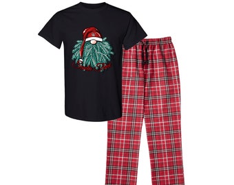 Santa Pyjama Crafty Gnome Weihnachten und Flanell Hosen und Tops, Gunk Weihnachtspyjamas, Gnome Weihnachtspyjamas, Familien Weihnachtspyjamas.