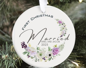 Personalisierte First Christmas Married Christmas Andenken, Mr And Mrs Photo, Our FirstChristmas, Just Married Ornament, Hochzeitspaar individuelles Geschenk
