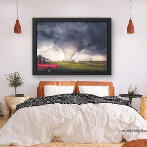 Moody Tornado Photography Print, Storm Chaser Wall Art, Rotating Sky Instant Print