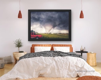 Moody Tornado Fotografie Druck, Storm Chaser Wandkunst, Rotierender Himmel Sofort Druck