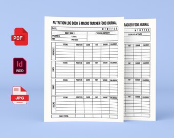 Nutrition Log Book And Macro Tracker Food Journal For Men, Women, Sheet For Nutrition Tracker - Daily Food Diary Diet and Meal Planner