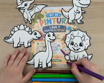Dinosaur Washable Paint Kit – Reusable Coloring Craft for Kids | Wash, Color & Paint Again | Montessori Activity | Birthday Party Favor