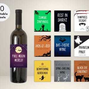 Halloween Wine Bottle Labels | Set of 10 Printable Labels | Spooky Halloween Party Decor | Instant Download | PDF Wine Labels | Digital