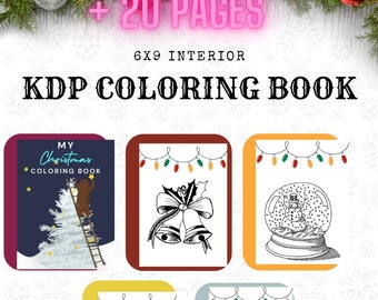 Peut inclure: Un livre de coloriage de Noël avec 20 pages. La couverture présente une illustration festive d'un sapin de Noël avec un ours grimpant à une échelle. Le livre mesure 15,24 x 22,86 cm et est parfait pour KDP.
