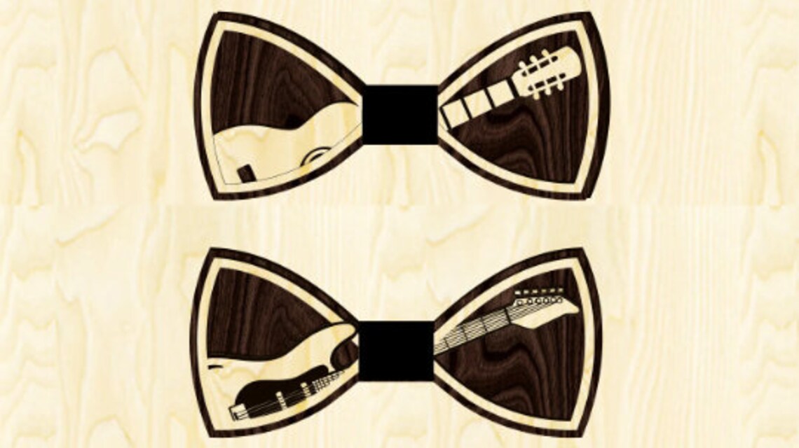 Guitar Bow Tie Wood SVG DXF Cnc Cutting Files Laser Cut Vector Model