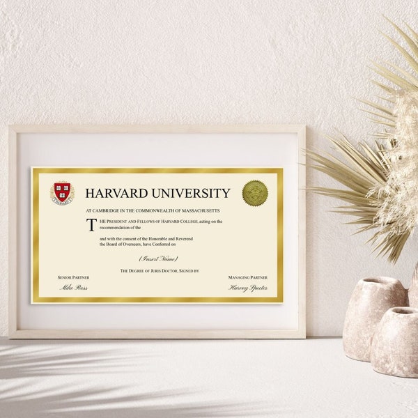 Fake Harvard diploma/ondertekend door Mike Ross en Harvey Specter/Printable poster/Inspirational poster/Home decor/Wall art/Suits TV show