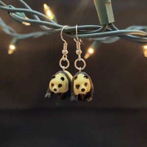 Panda Earrings / Animal Earrings / Novelty Jewelry / One of a Kind / Lesbian Earrings / Conservation / Recycled Toys / Quirky Jewelry / Rare