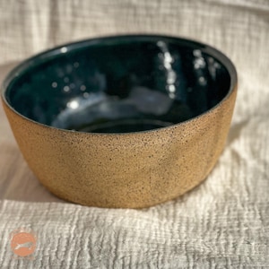 Large Handmade Ceramic Bowl: Stormy Blue Glaze, Rustic Stoneware